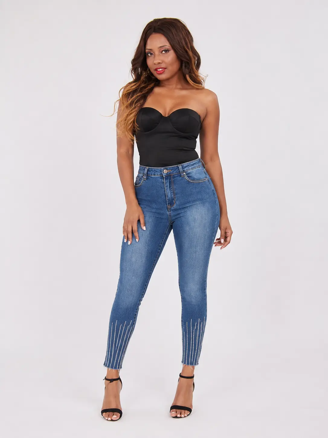 Adult model reference in black top and jeans